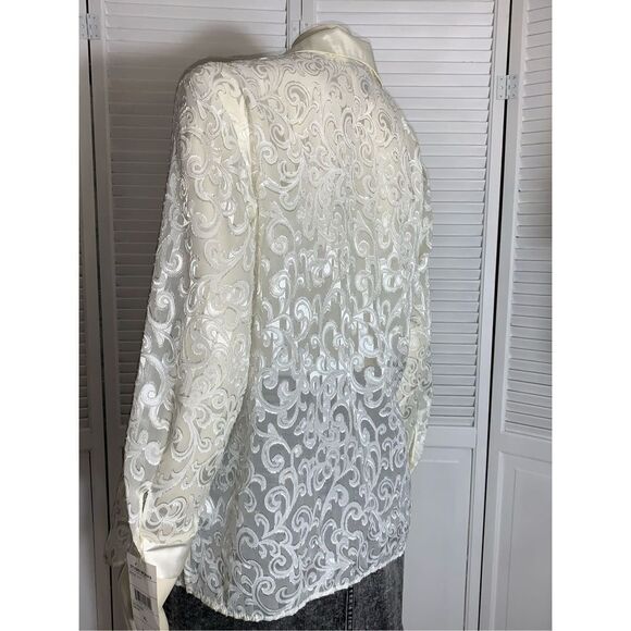 NWT Vintage Cream Sheer Satin Lace Oversized Button Down Blouse XL - Picture 2 of 10